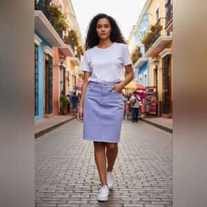 Royalty For Me By YMI Cotton Denim Midi Skirt Rhinestone Pocket Size 16